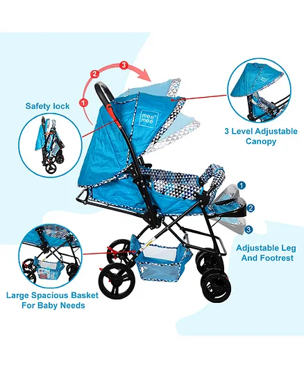 Mee Mee Pram Cum Stroller with Reversible Handle - Light Blue