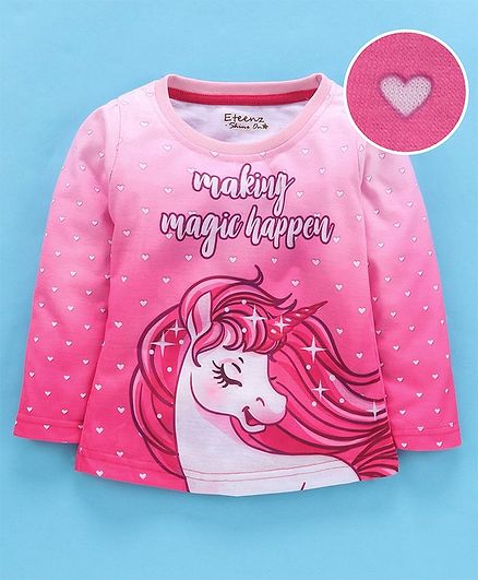 Eteenz Full Sleeves Tee Unicorn Print - Fuchsia