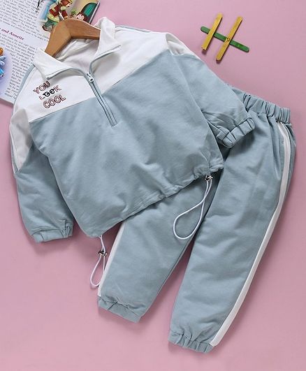 Kookie Kids Full Sleeves Jacket With Bottom Text Embroidery - Grey