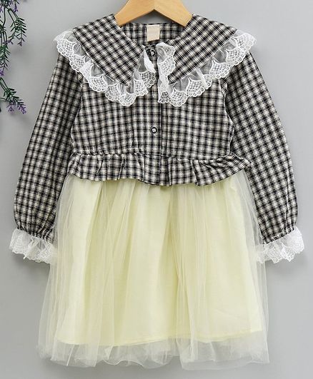 Kookie Kids Full Sleeves Checks Frock - Black