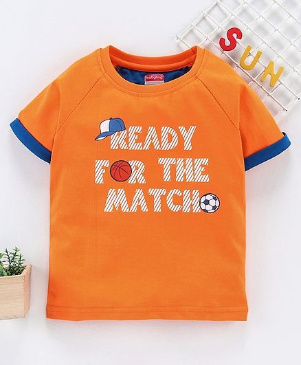Babyhug Half Sleeves Tee Text Print - Orange