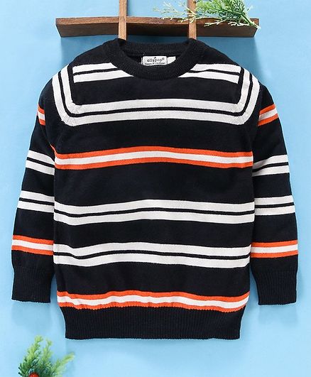 Ollypop Full Sleeves Pullover Striped Sweater - Grey