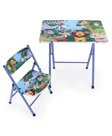 Study Table With Chair Alphabets & Animal Print - Blue