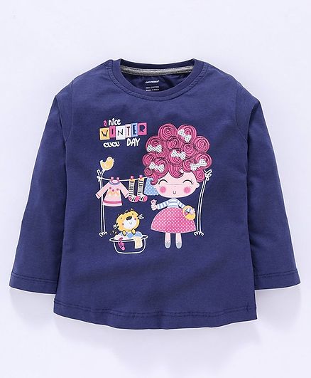 Cucumber Full Sleeves T-shirt Girl Print - Navy Blue