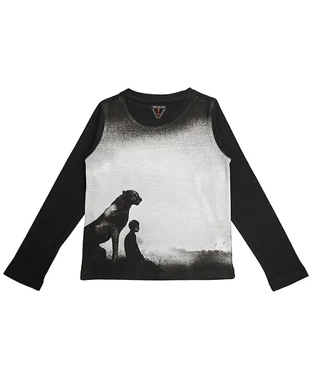 Wear Your Mind Monochrome Panther Print Full Sleeves Tee - Grey & Black