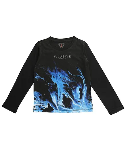 Wear Your Mind Illusive London Smoke Print Full Sleeves Tee - Black
