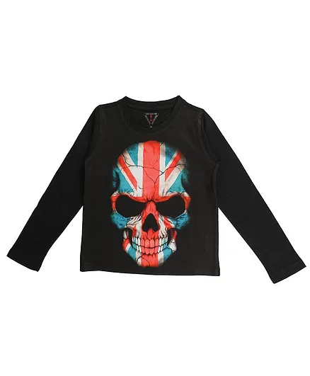 Wear Your Mind Skull Print Full Sleeves Tee - Black