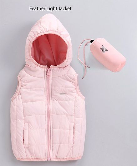 Babyoye Sleeveless Poly Nylon Feather Light Jacket - Light Pink