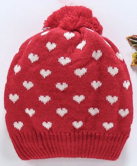Model Cap With Pom Pom Detail - Red