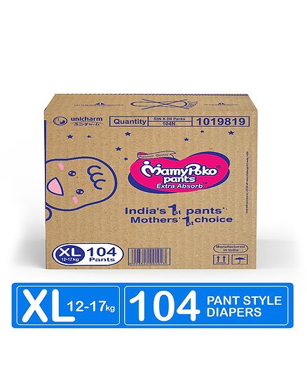 MamyPoko Extra Absorb Pant Style Diapers Extra Large - 104 Pieces