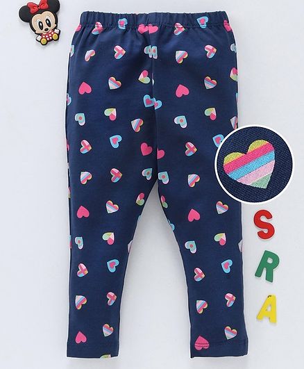 Babyhug Full Length Leggings Heart Print - Navy Blue
