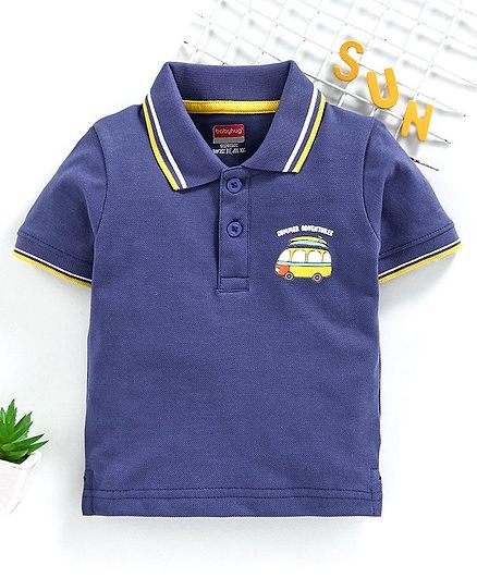 Babyhug Half Sleeves Tee Bus Print - Blue