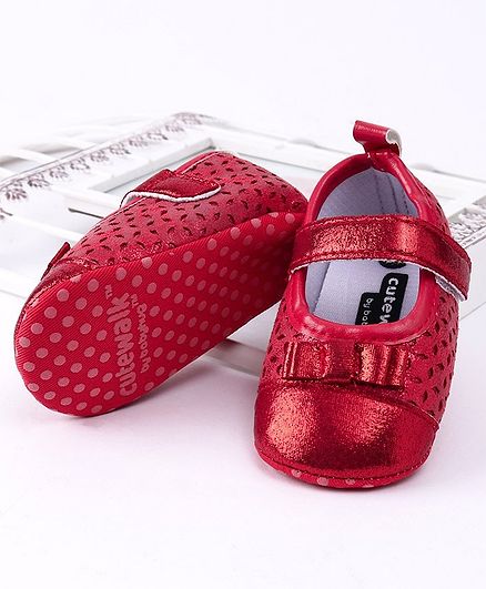 Cute Walk by Babyhug Party Wear Booties Bow Applique - Red