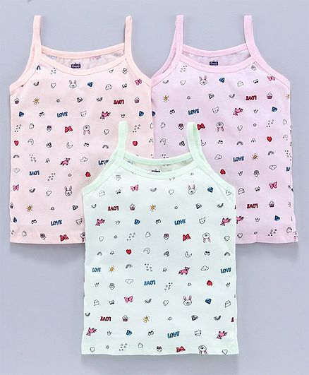 Simply Printed Singlet Slips Pack Of 3 - Green Peach Pink