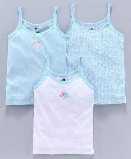 Simply Singlet Slips Floral Print Pack Of 3 - Sky Blue