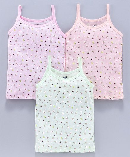 Simply Singlet Slips Cherry Print Pack of 3 - Green Pink Peach
