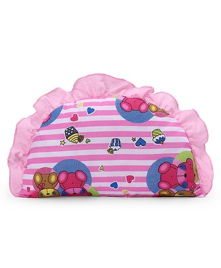 Semi Circular Baby Pillow Bear Print - Pink