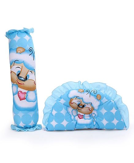 Semi Circular Pillow And Bolster Set Cartoon Print - Blue