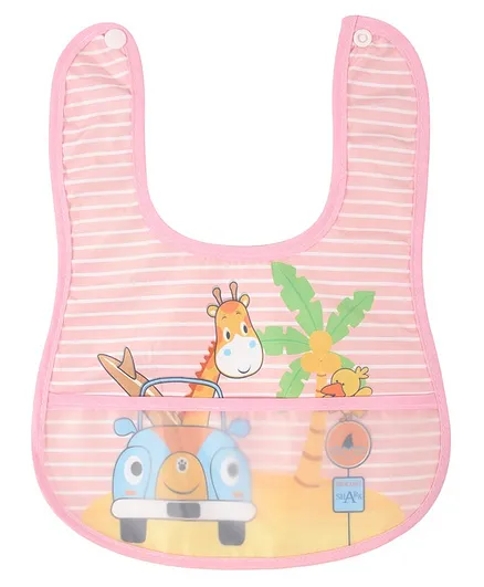 Yellow Bee Giraffe Bib with Crumb Collector - Pink