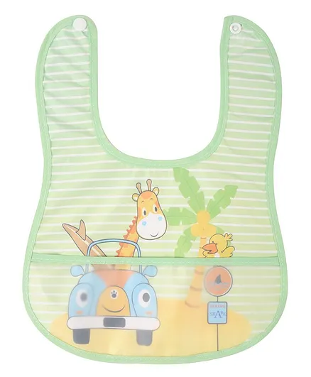 Yellow Bee Giraffe Bib with Crumb Collector - Green