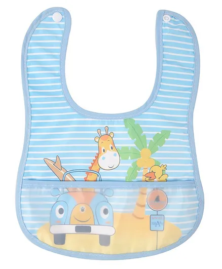 Yellow Bee Giraffe Bib with Crumb Collector - Blue