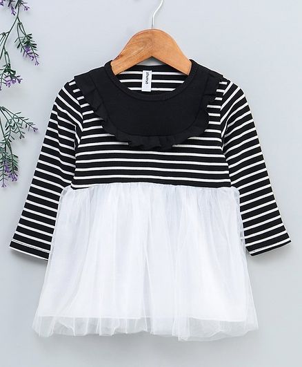 Kookie Kids Full Sleeves Striped Party Frock - Black