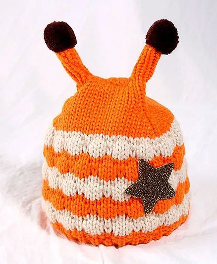 Syga Star Strip Design Knitted Cap - Orange