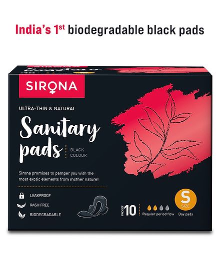 Sirona Natural Biodegradable Super Soft Black Small Sanitary and Maternity Pads - 10 Pieces
