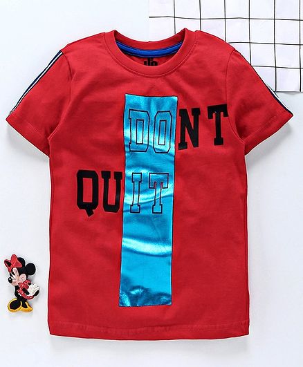 UFO Half Sleeves Quote Print Tee - Red