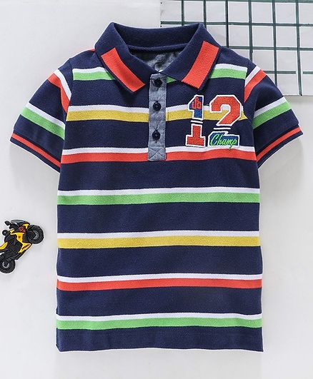 UFO Half Sleeves Striped Tee - Blue