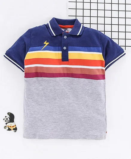 UFO Striped Half Sleeves Tee - Grey