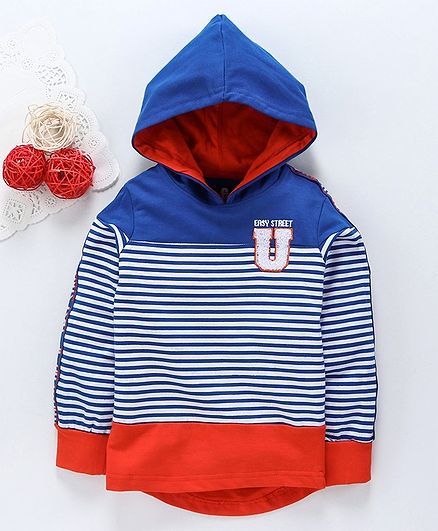 UFO Full Sleeves Striped Hoodie - Blue