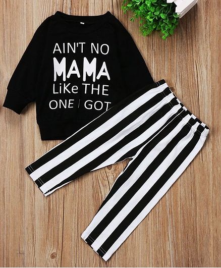 Awabox Mama Print Full Sleeves Sweatshirt With Bottom - Black