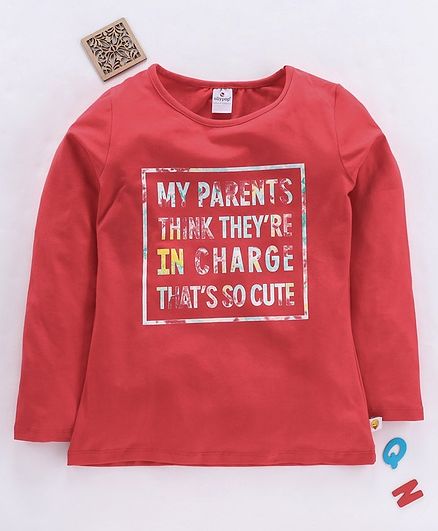 Ollypop Full Sleeves Top Text Print - Red