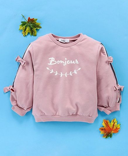Kookie Kids Full Sleeves Tee Bonjour Print - Pink