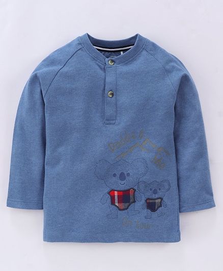 Jus Cubs Koala Bear Printed Full Sleeves Tee - Blue