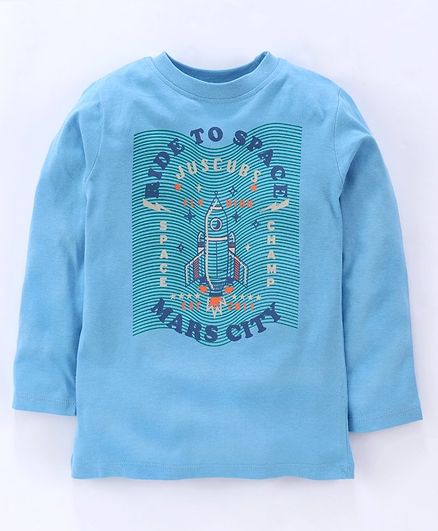 Jus Cubs Ride To Space Mars City Printed Full Sleeves Tee - Light Blue