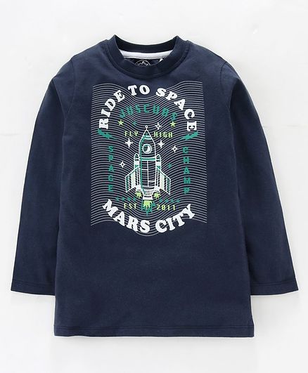 Jus Cubs Ride To Space Mars City Printed Full Sleeves Tee - Navy Blue