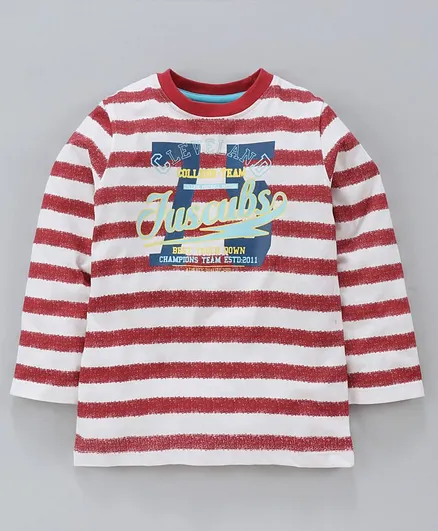 Jus Cubs Striped Full Sleeves Tee - Red