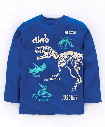 Jus Cubs Dinosaur Printed Full Sleeves Tee - Blue
