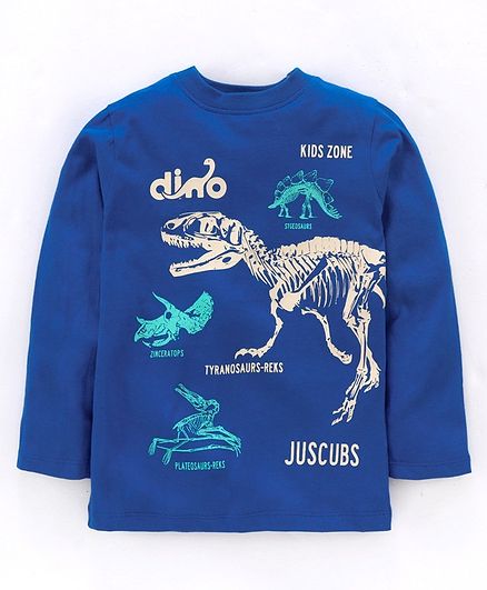 Jus Cubs Dinosaur Printed Full Sleeves Tee - Blue