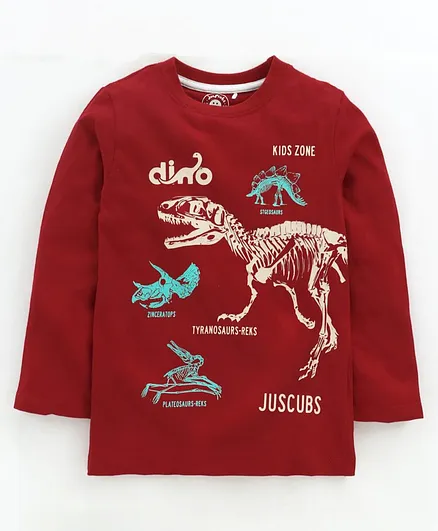 Jus Cubs Dinosaur Printed Full Sleeves Tee - Red