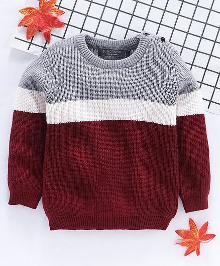 Kookie Kids Full Sleeves Color Block Sweater - Grey