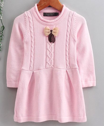 Kookie Kids Full Sleeves Sweater Dress - Pink