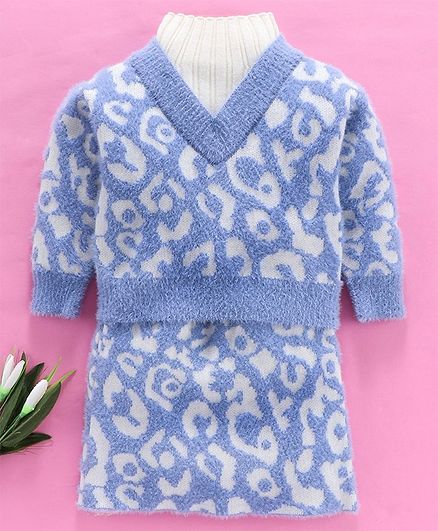Kookie Kids Winter Wear Full Sleeves Top With Skirt - Blue