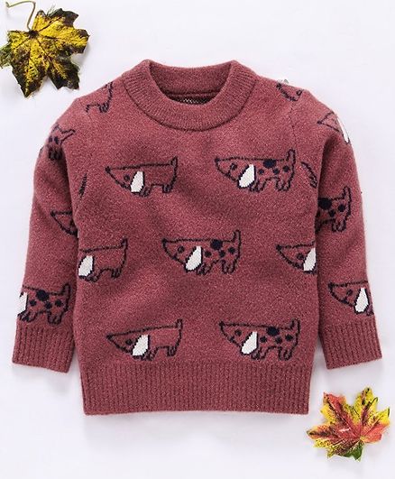 Kookie Kids Full Sleeves Sweater Animal Design - Brown