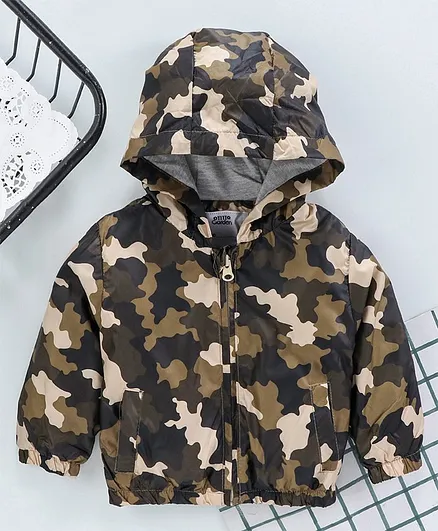 Yiyi Garden Full Sleeves Sweat Jacket Camouflage Print - Brown