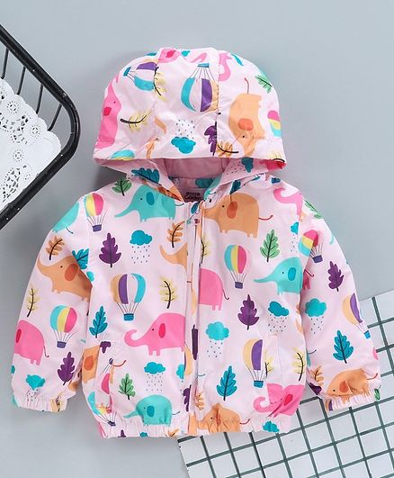 Yiyi Garden Full Sleeves Sweat Jacket Elephant Print - Light Pink