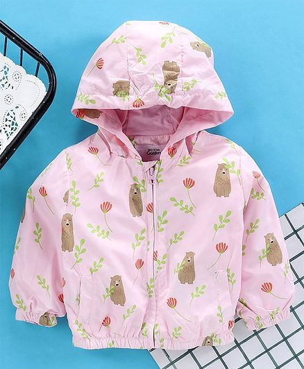 Yiyi Garden Full Sleeves Sweat Jacket Bear Print - Light Pink