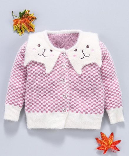 Kookie Kids Full Sleeves Checked Sweater - Pink